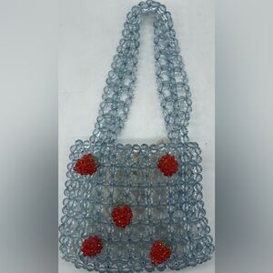 Vintage Chunky Beaded Purse Handbag Strawberry Accents Trendy Kawaii Coquette